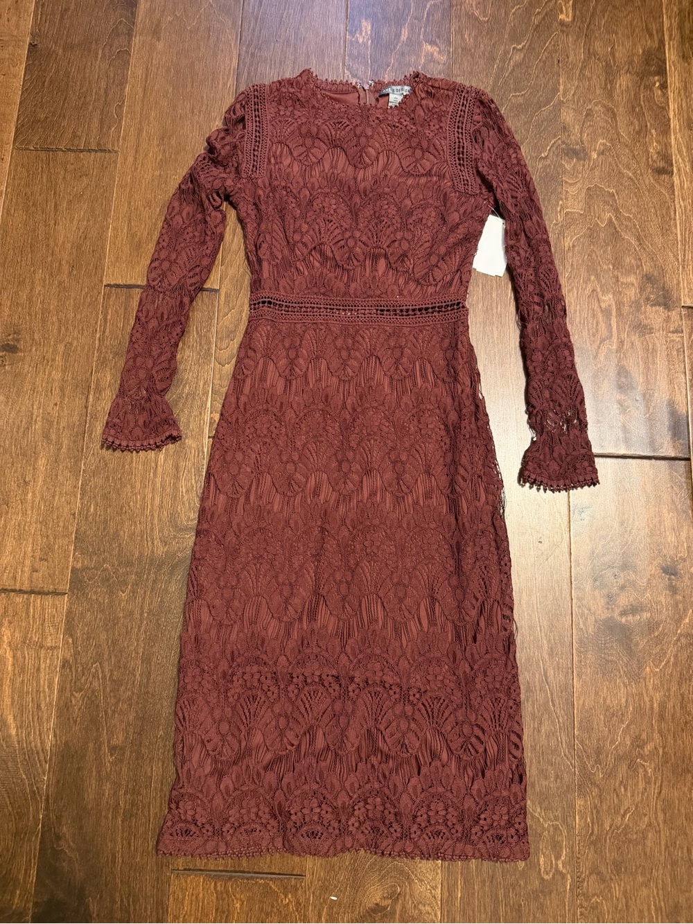 Love By Design Wine Lace Long-Sleeve Midi Dress